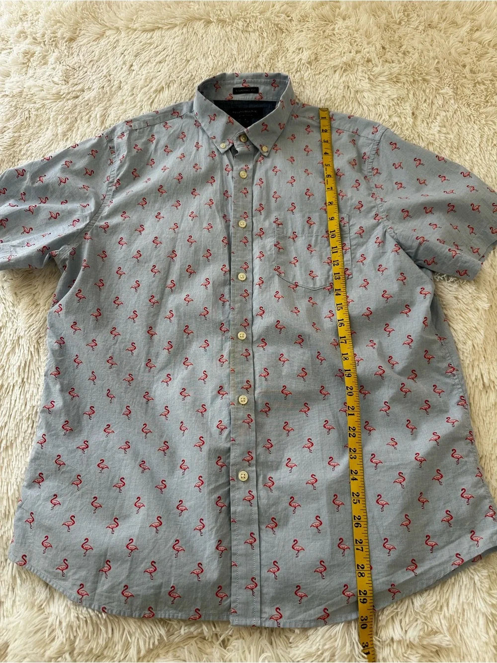 Banana Republic Flamingo Print Cotton Short Sleeve Button Down Shirt Size Large